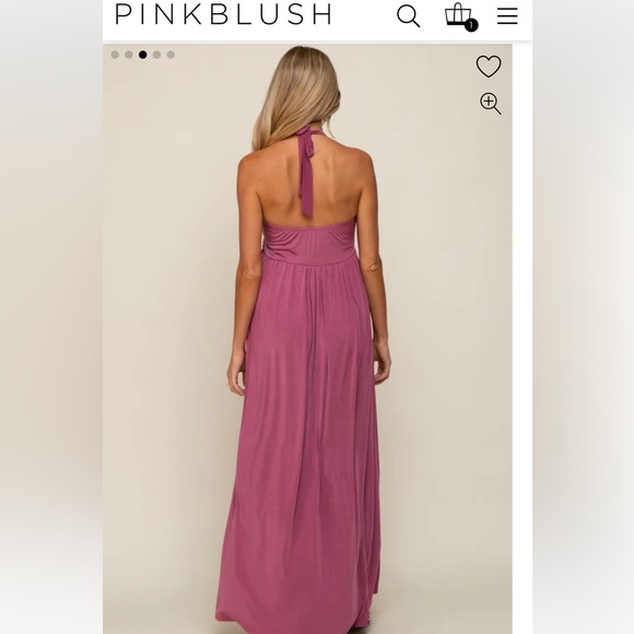 Pink Blush Mauve Front Knot Halter Maternity Maxi Dress - Picture 2 of 2